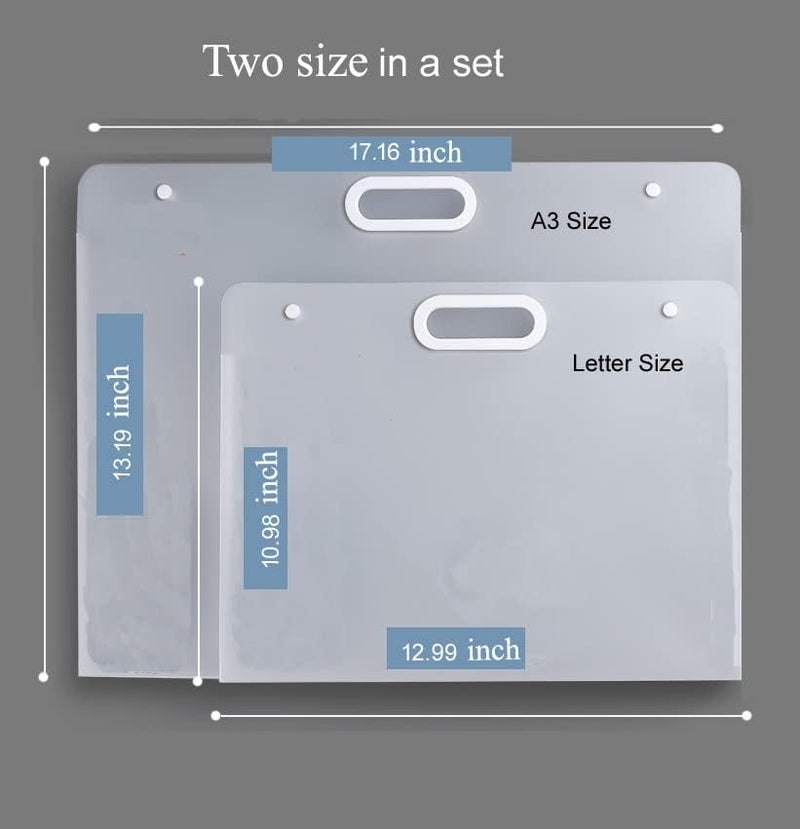 Sohynca 2pcs Plastic Art Portfolio Bag 17.32x13.22inch and 12.99x11inch Arts Storage Case for Diamond Painting, Drawing Container, Artworks Keepsakes Storage Case (White) - Image 1